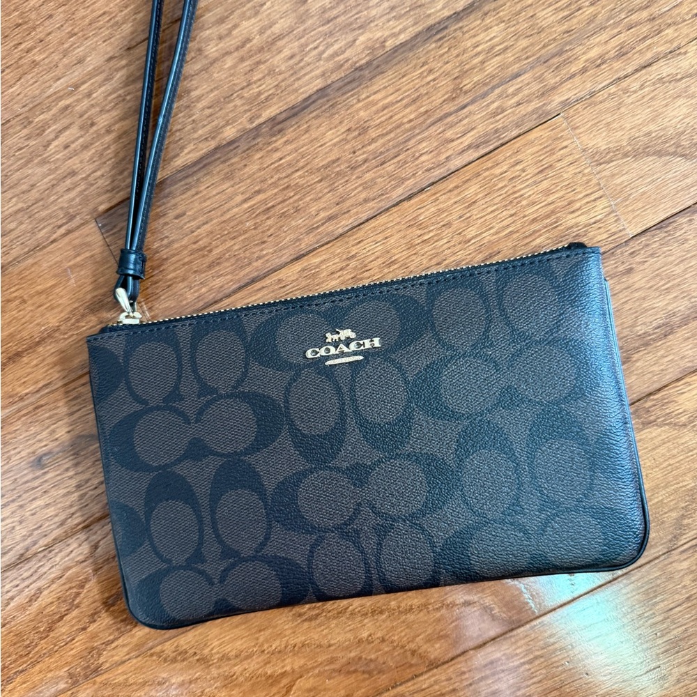 Coach Black & Dark Brown Signature Wristlet
